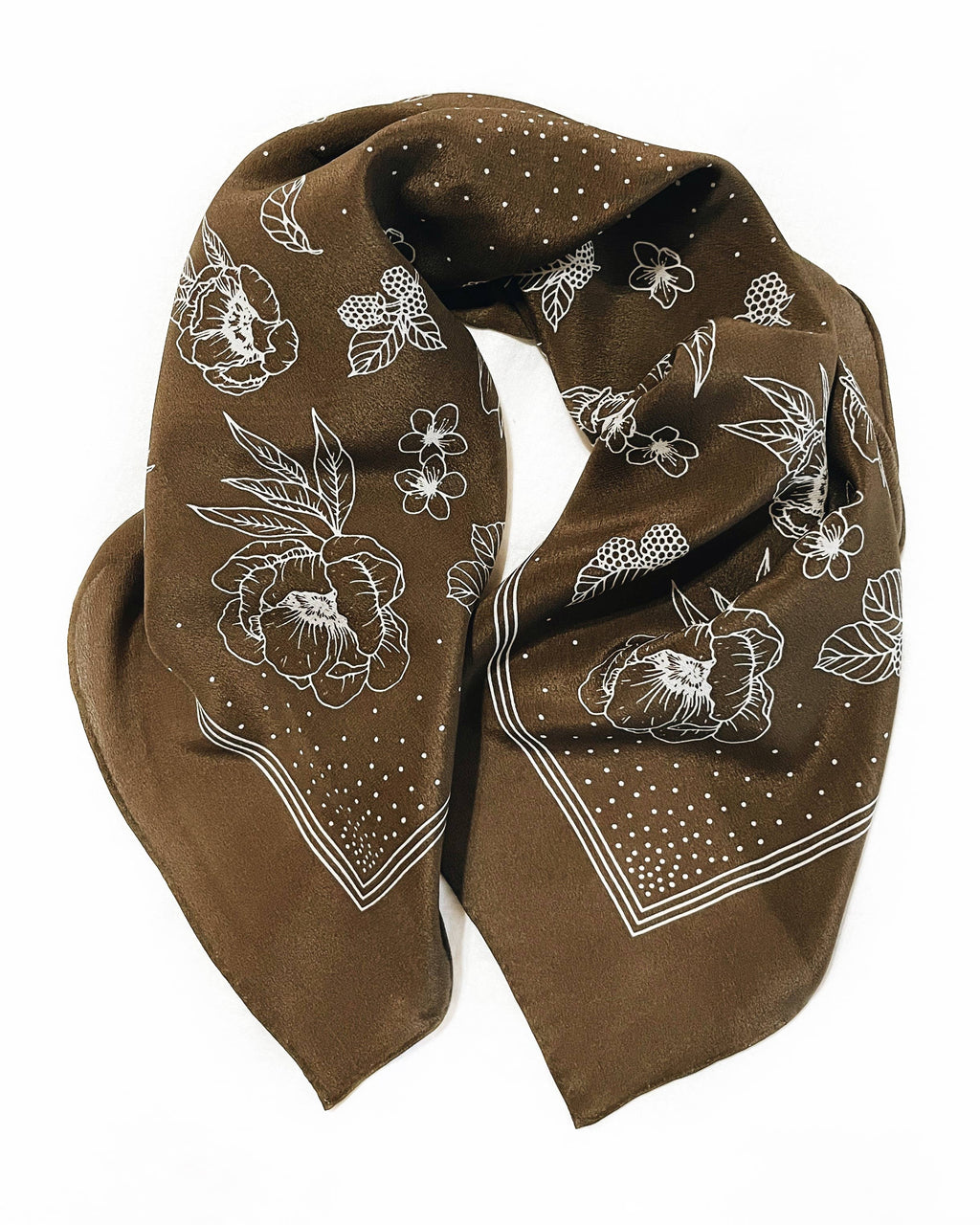 100% Silk Bandana Scarf - Classic Deep Olive Floral Western