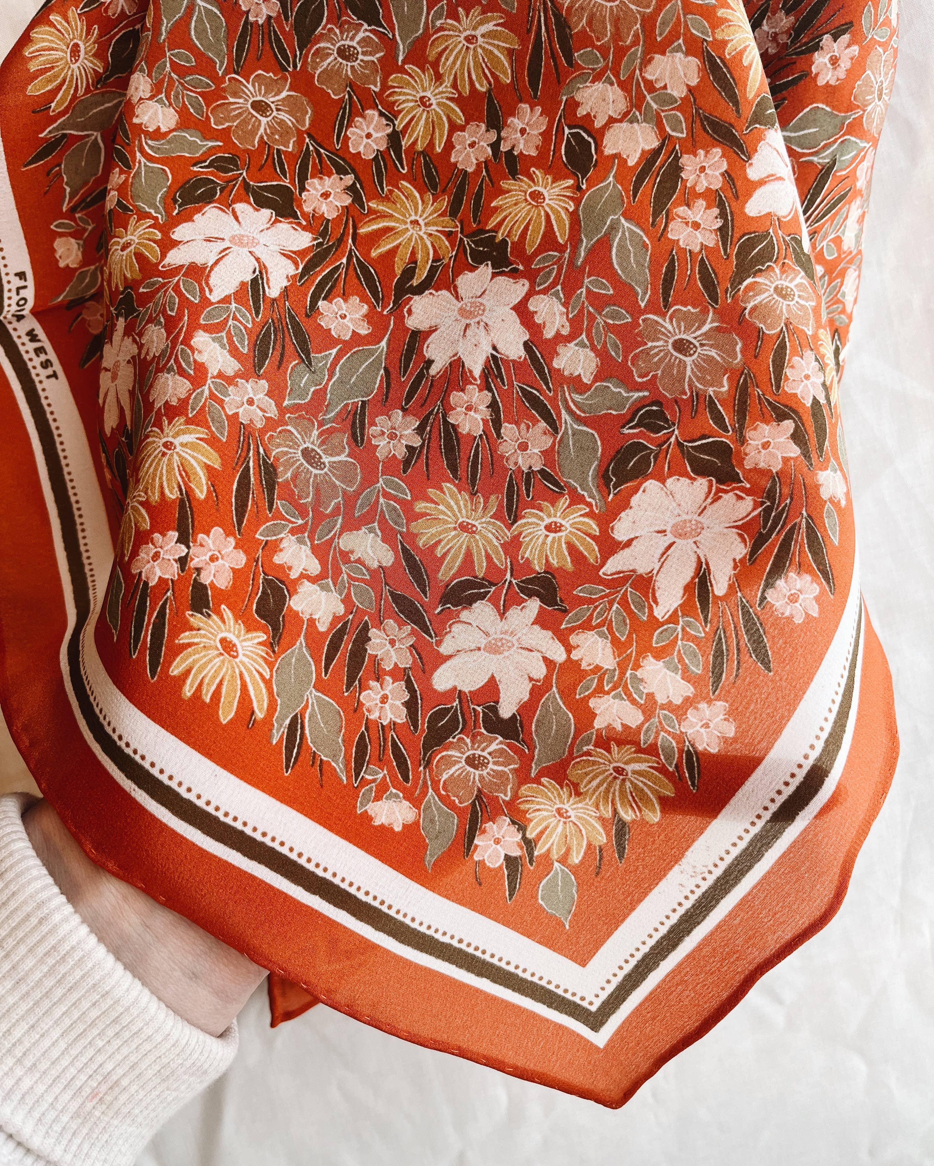 100% Silk Bandana Scarf - Botanical Garden Floral Western