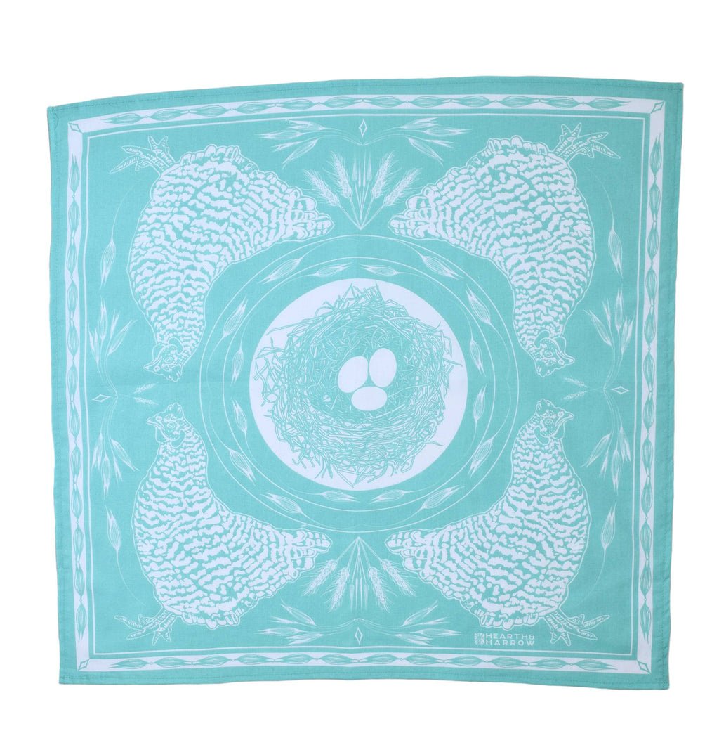 Chicken Bandana - 100% Cotton - Aqua