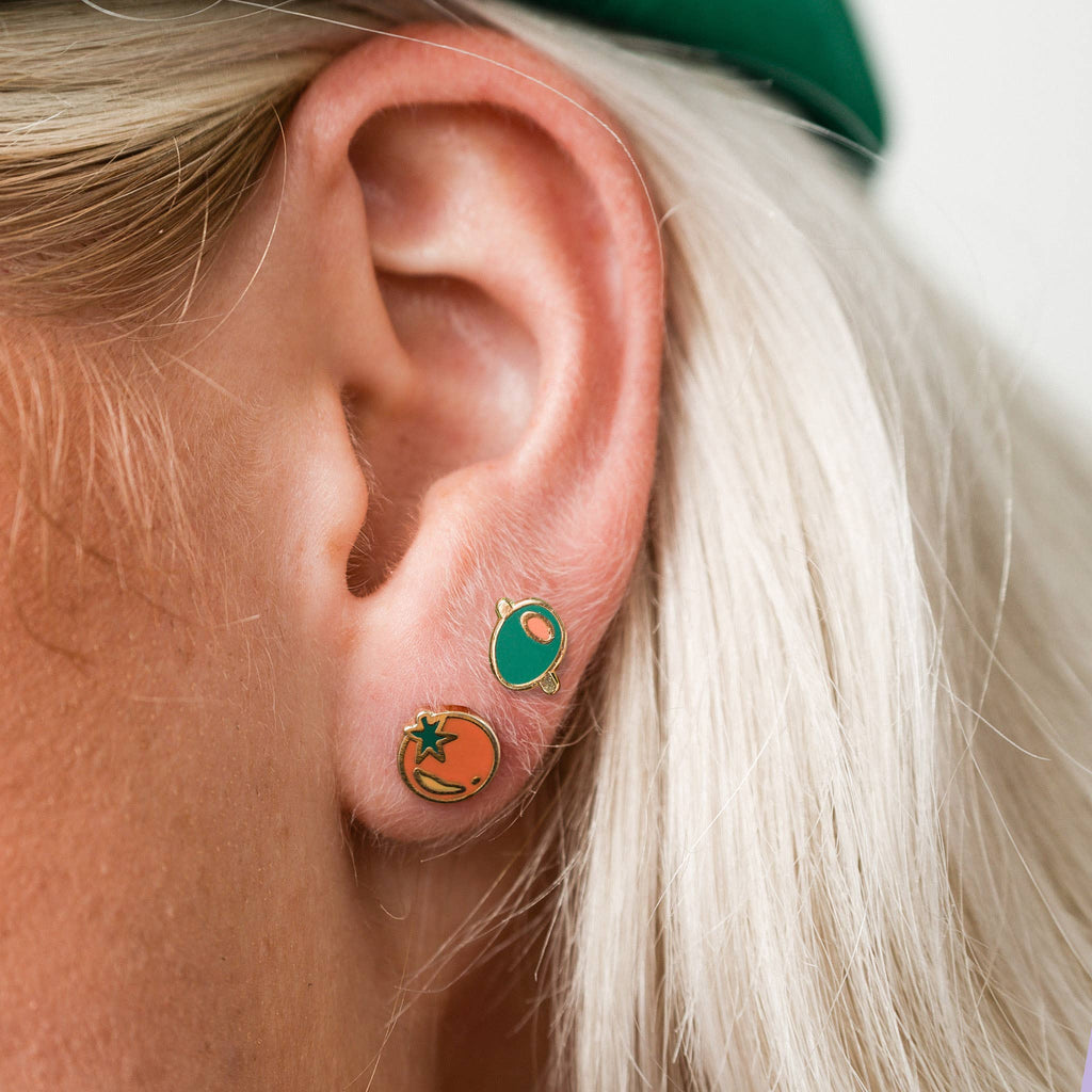 Olive Enamel Stud Earrings