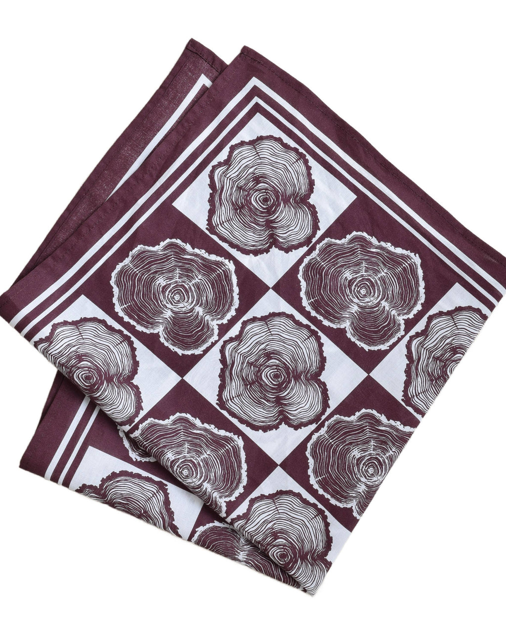 Tree Ring Bandana - 100% Cotton - Burgundy - Hand-printed