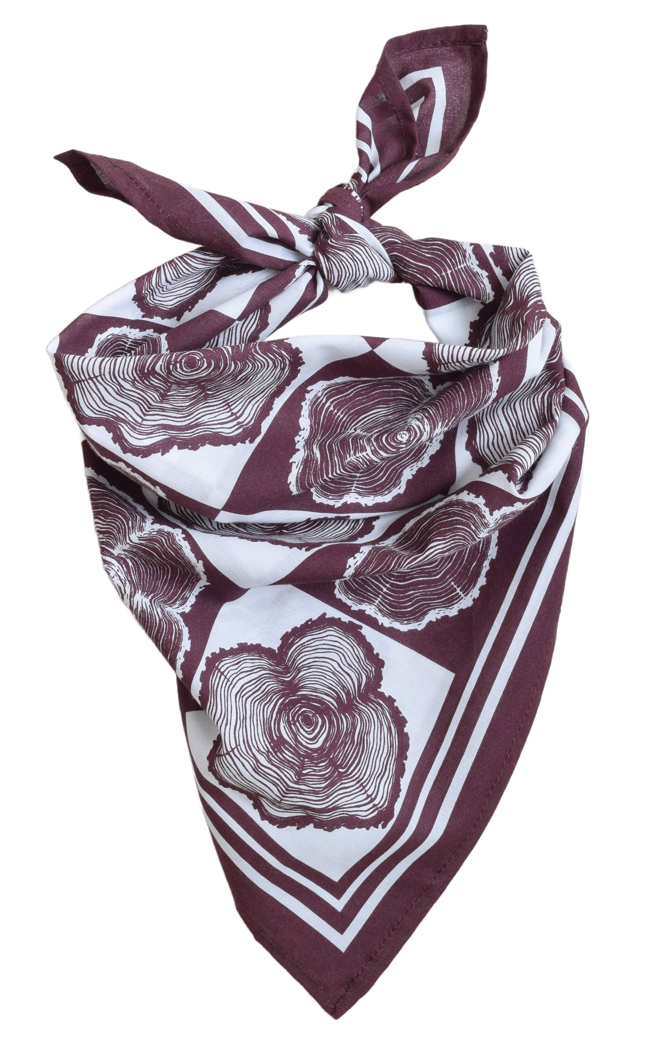 Tree Ring Bandana - 100% Cotton - Burgundy - Hand-printed