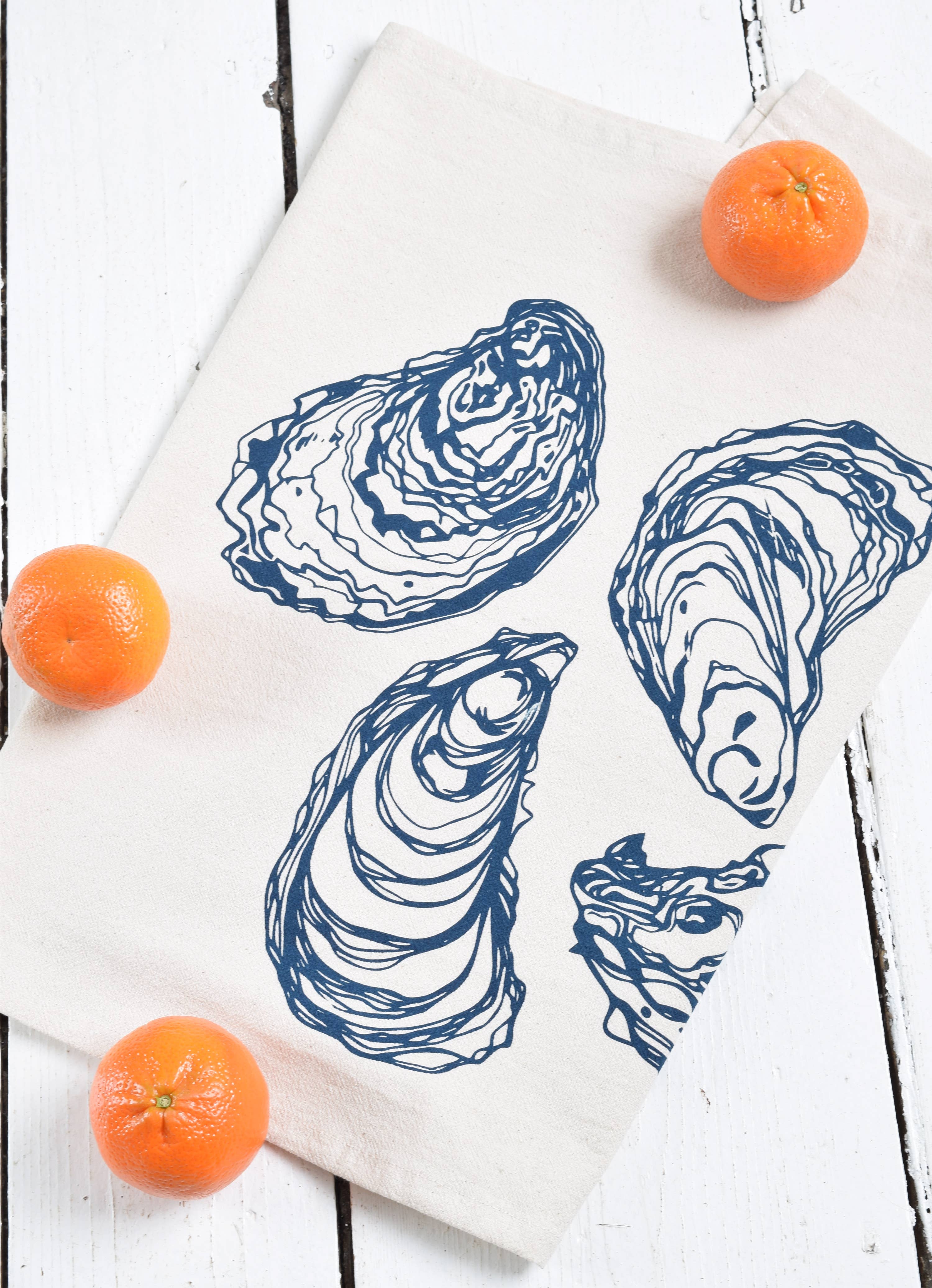 Oyster Tea Towel in Navy Blue - Organic Cotton