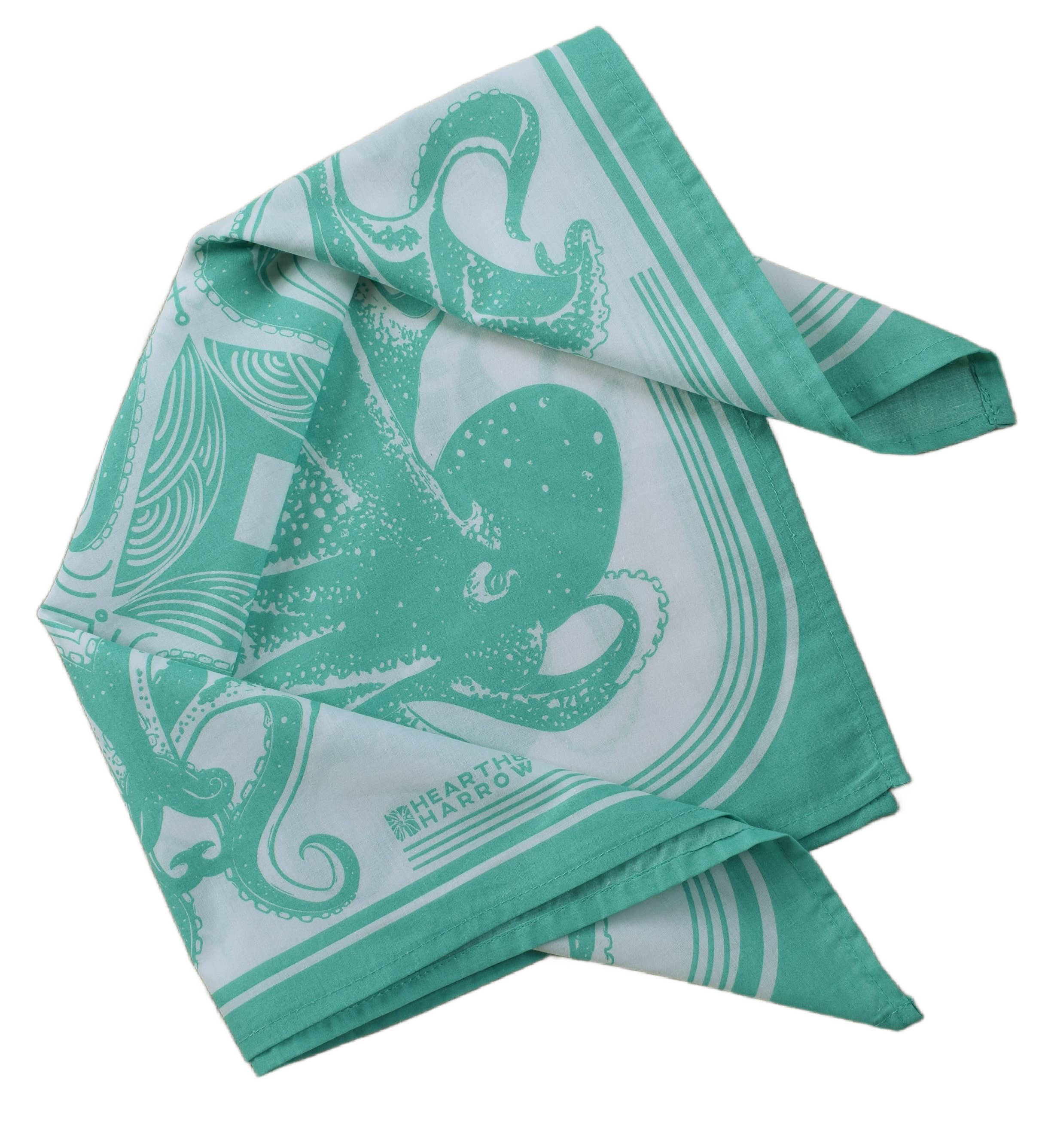 Octopus Bandana - 100% Cotton - Nautical Print - Mint Green