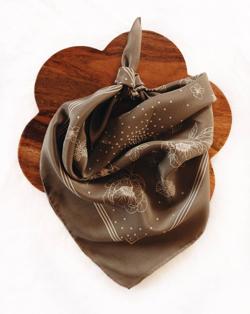 100% Silk Bandana Scarf - Classic Deep Olive Floral Western