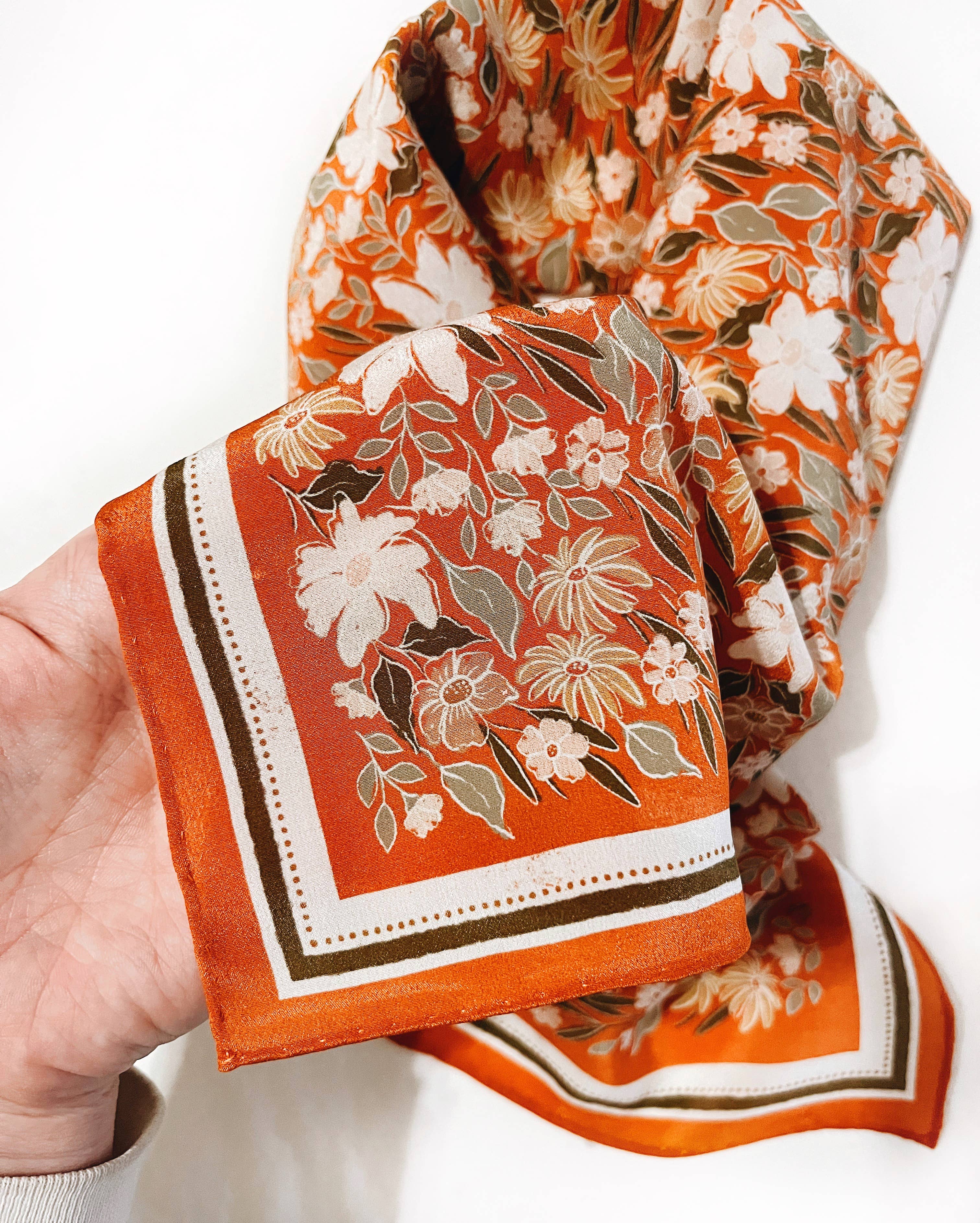 100% Silk Bandana Scarf - Botanical Garden Floral Western