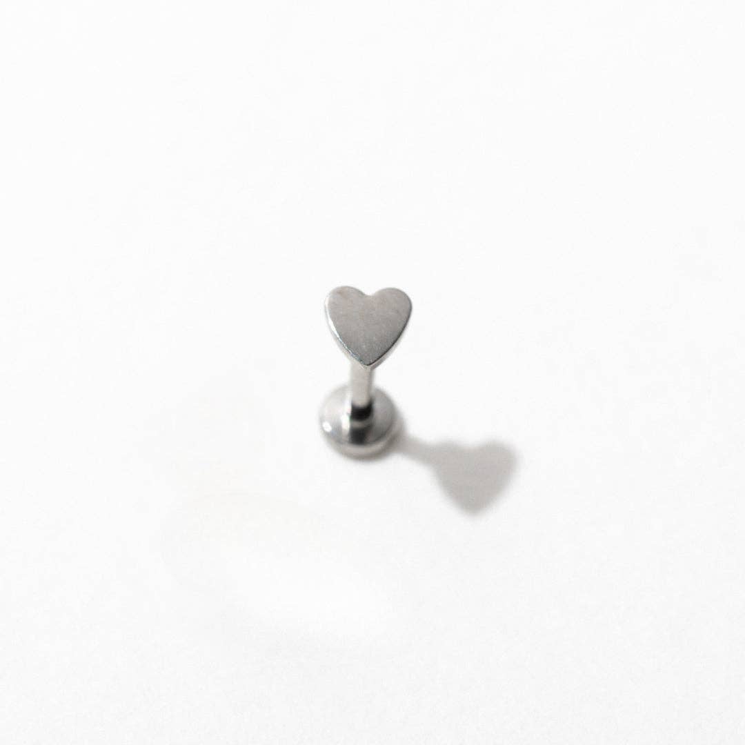 14k Gold PVD or Titanium Heart Flat Back Stud Earrings - Pair