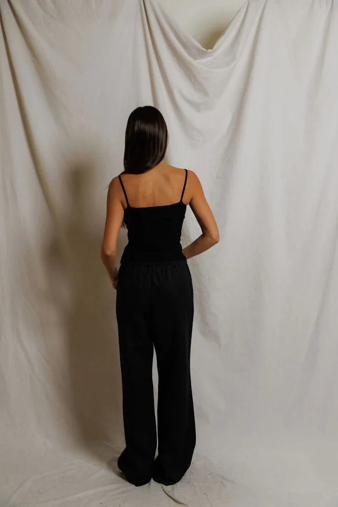lorana linen drawstring pants | black