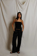 lorana linen drawstring pants | black