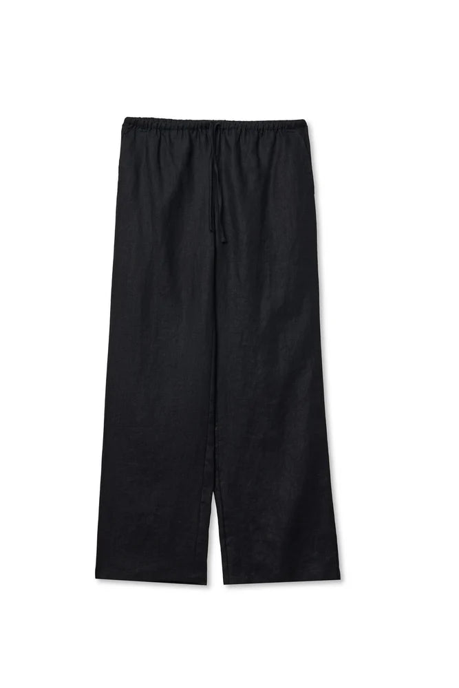 lorana linen drawstring pants | black