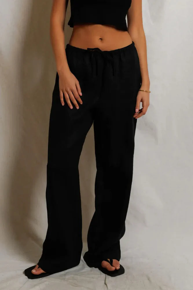lorana linen drawstring pants | black
