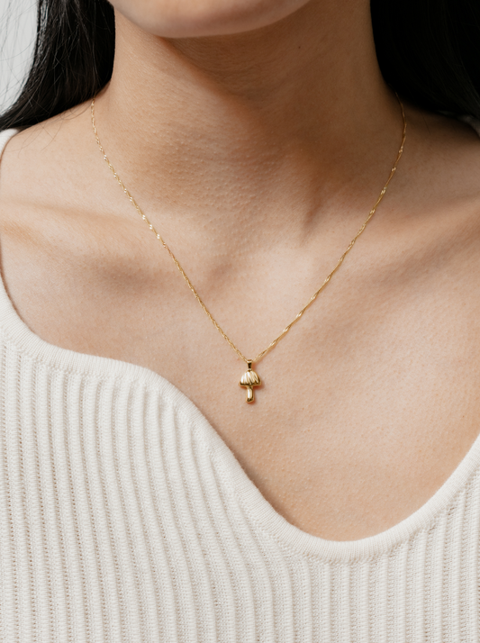 Mushroom Charm Necklace | Gold